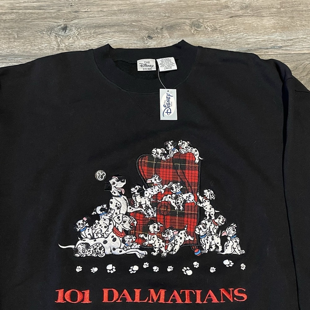 NWT Vintage 90s 101 Dalmatians Black Crewneck Sweatshirt Large Disney Store - Picture 2 of 9